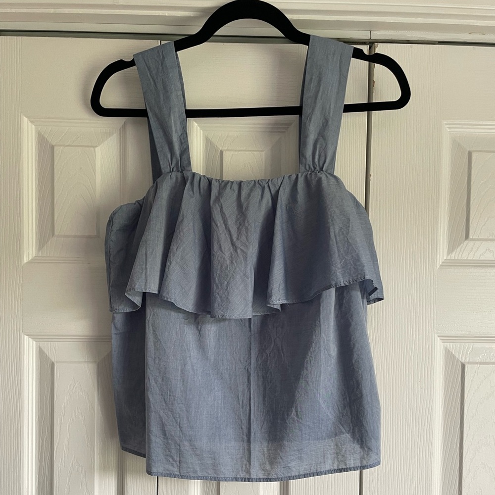 Who What Wear Chambray Ruffle Tank Top